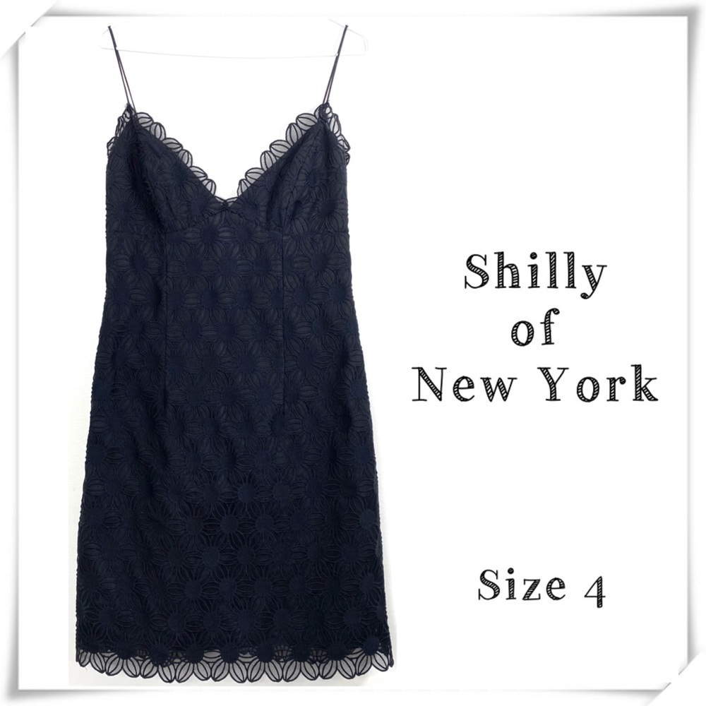 SHILLY of new york Floral Lace Shoulder Strap Fitted Dress In Black Size 4